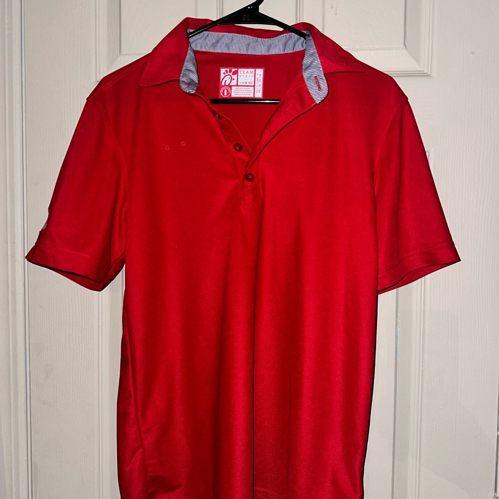 Chick-fil-A Polo Shirt Adult Size M Red Oobe Team Style Short Sleeve Polyester
